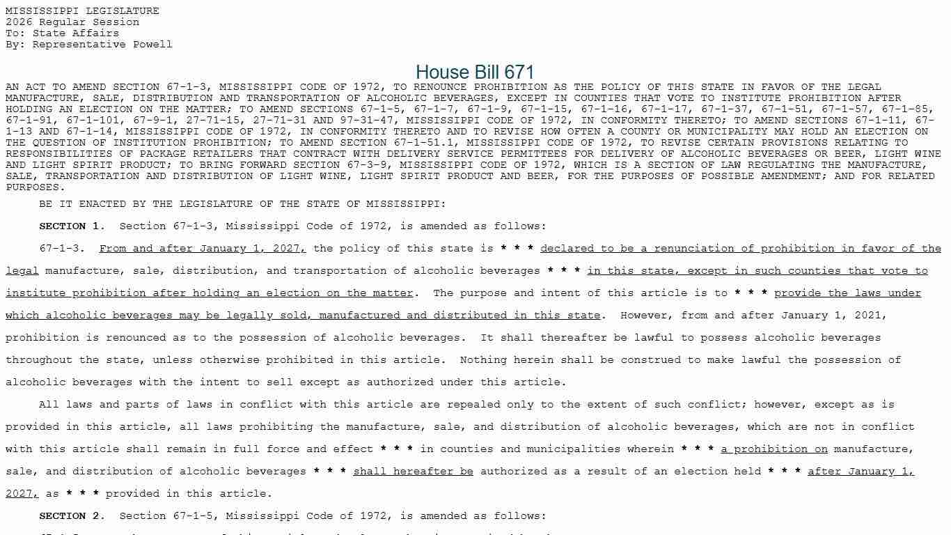 HB 671 (As Introduced) - 2026 Regular Session