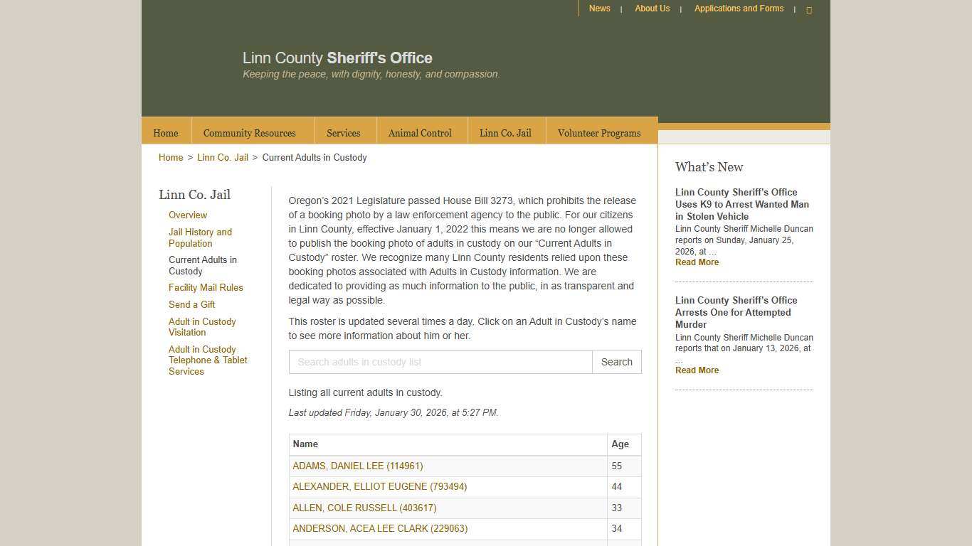 Current Adults in Custody - Linn County Sheriff's Office